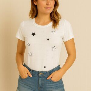 n:Philanthropy White Cotton Bodysuit with Blue Embroidered Stars – Size Small